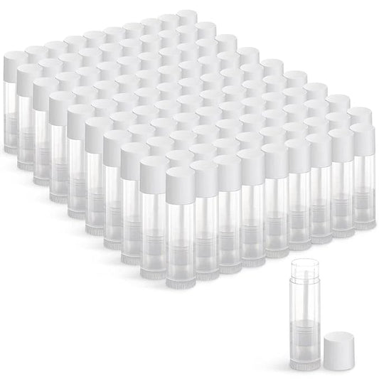 100 Sets Empty Lip Balm Tubes Bulk Round with White Caps for DIY Lipstick homemade, 3/16 Oz (5.5 ml), Clear, BPA Free, 100 Tubes and 100 Caps