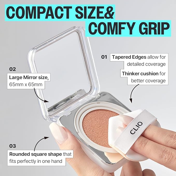 CLIO Kill Cover Founwear Cushion The Original – 20 Shades, Buildable Light to Medium Coverage, Natural Finish, Korean Makeup Foundation, Long-Lasting Skin Fit, 28N WHEAT