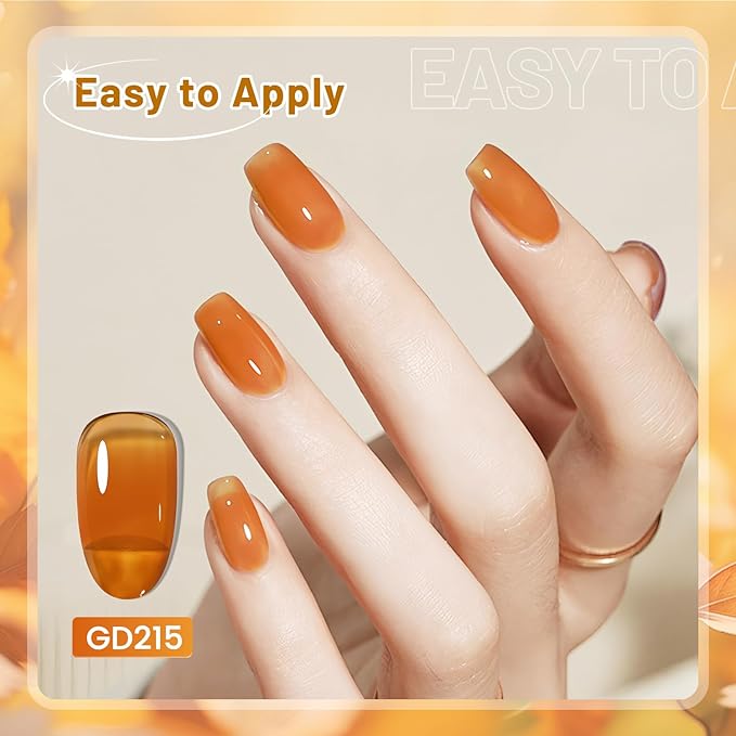 JODSONE 6 Colors Gel Nail Polish Set Fall Collection Jelly Effect Soak Off Need U V LED Gel Polish Set Autumn Mauve Brown RedSalon-Quality DlY Home Manicure