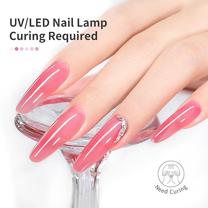 JODSONE 10ml Jelly Gel Nail Polish Set 6 Pale Colours White Pale Red Soft Pink Natural Nude Pale Purple Fresh Pink Purple All Seasons Neutral Soak off LED Lamp Gel Manicure Set for Nail Art