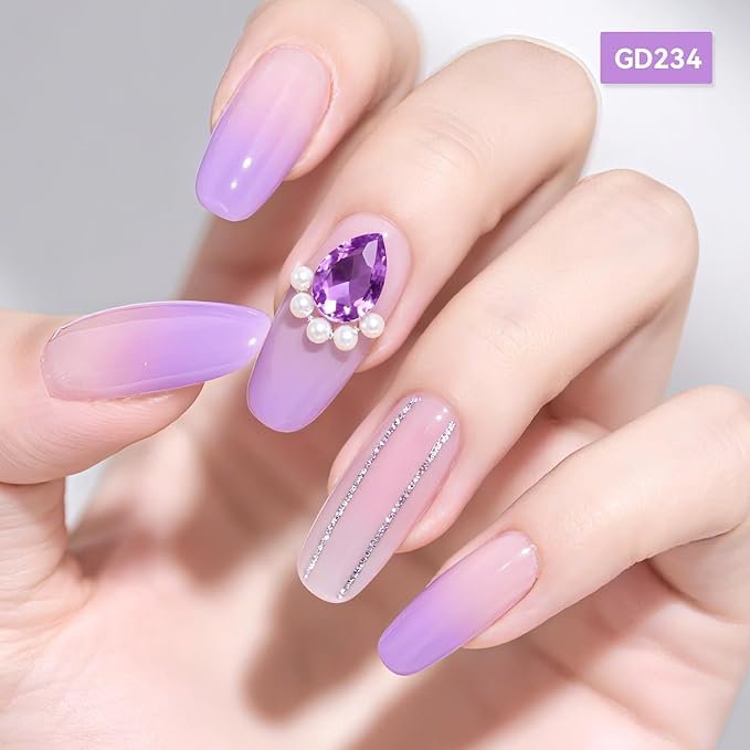 JODSONE Jelly Gel Nail Polish Set of 6 Colors Purple Set for Salon Manicures and DIY Nail Art at Home Need U V Cured Gift for Women