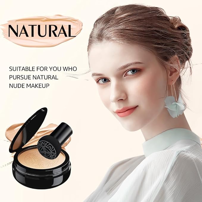 Beauty Glazed Mushroom Head Air Cushion CC Cream Foundation Cover Concealer Makeup Moisturizing Brightening Pigment Liquid Foundation, Even Skin Tone Makeup Base BB # 02 Naturel
