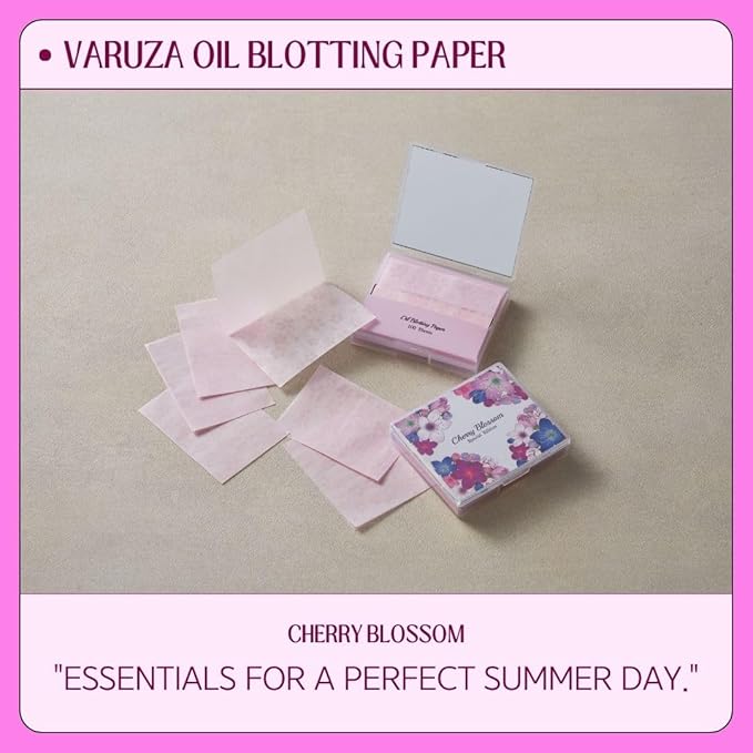 [600 Counts Refills Only] Cherry Blossom Natural Oil Blotting Sheets for Face with Mirror Case and Refills