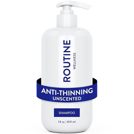 Routine Wellness Anti-Thinning Shampoo for Thinning Hair - Biotin DHT Blocker Women & Men - Color Safe Shampoo for Hair Loss & Healthy Hair - Unscented - 14oz