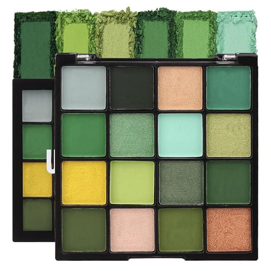 16 Colors Green Olive Matte Shimmer Eyeshadow Palette for Eye Makeup,High Pigmented White Gray Eye Shadow Primers Powder Palet de sombras de ojos