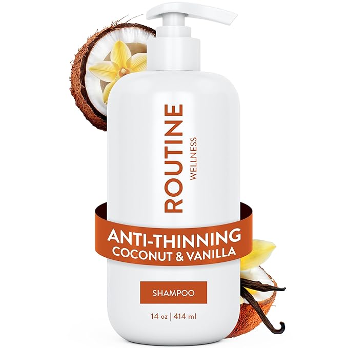 Routine Wellness Anti-Thinning Shampoo for Thinning Hair - Biotin DHT Blocker Women & Men - Color Safe Shampoo for Hair Loss & Healthy Hair - Coconut & Vanilla - 14oz