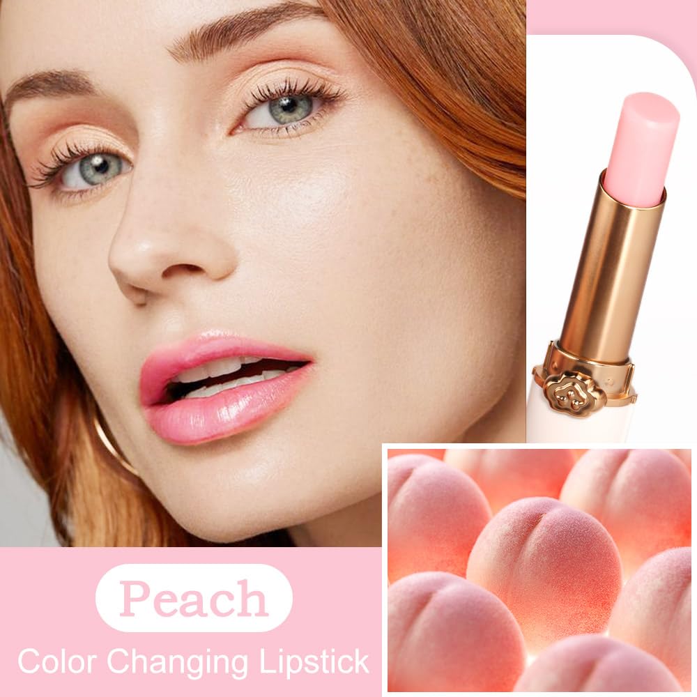 Kaely 2Pcs Peach Hydrating Lipstick Tinted Lip Balm, Color Changing PH Lipstick Makeup, Korean Magic Lip Stain Long Lasting Waterproof, labiales magicos 24 horas originales