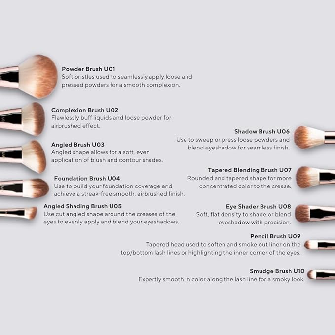 Professional Makeup Brush 11 Piece Set, Premium Synthetic Vegan Brushes Kit for Blending Powder, Foundation, Concealer, Blush & Eye Shadow, Cruelty-Free