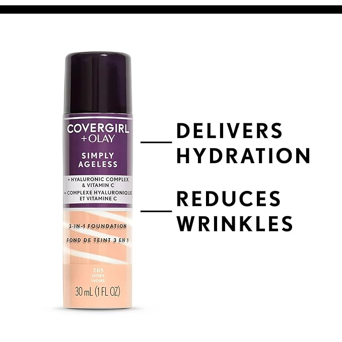 Covergirl + Olay Simply Ageless 3-in-1 Liquid Foundation, Creamy Natural & & Olay Simply Ageless Instant Wrinkle-Defying Foundation, Creamy Natural 0.44 Fl Oz