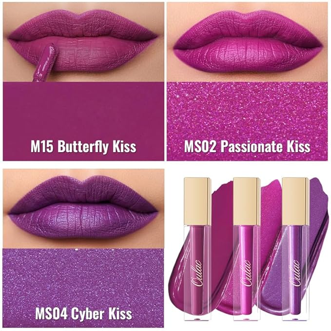 Oulac Matte Liquid Purple Lipstick for Women, Dark Violet Long Lasting Lipstick, Waterproof Lip Stain, No Transfer, Creamy High Pigmented Formula with Vitamin E, Vegan & Cruelty-Free M15