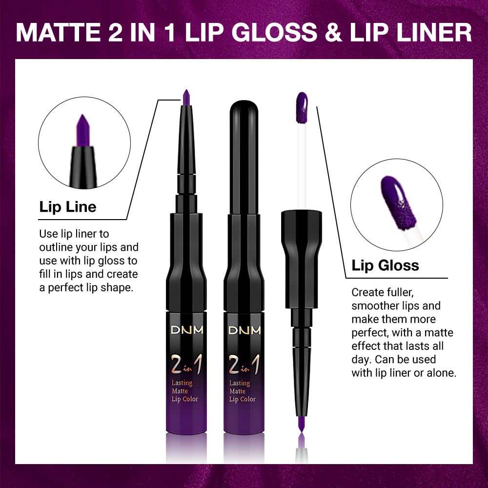 evpct 1Pcs Purple Matte Lip Liner & Liquid Lipstick Stain Makeup Set for Women, Purple Lip Liner Stain Long Lasting Waterproof Smudge Proof, Cruelty Free Lip Stick Makeup 24 hours originales, 52