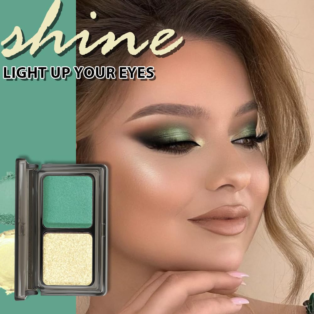 AMY'S DIARY 2 ColorLime Gold Shimmer+Emerald Green Matte Eyeshadow Palette – Shimmer matte Shades eye shadow for Eye Makeup, Long-Lasting & Highly Pigmented, Vegan & Cruelty-Free for woman