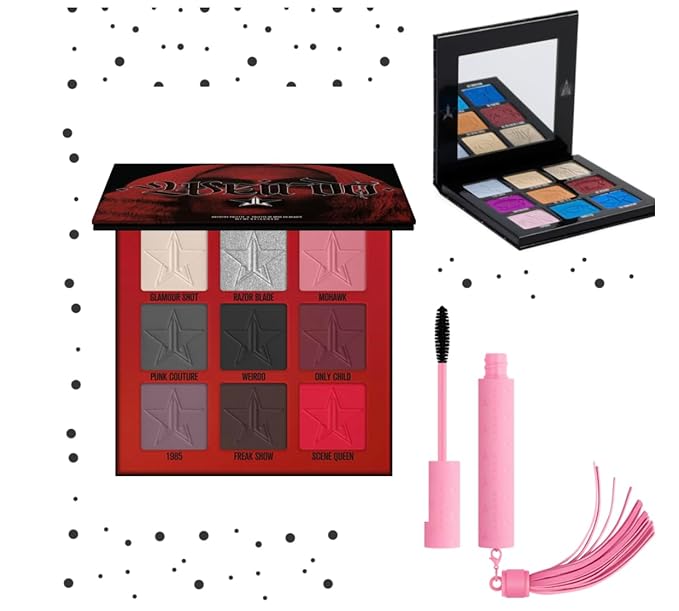 Jeffree Star Cosmetics Weirdo Mini Palette + Mini Controversy & Black Jeffree Star Approved Mascara Bundle of 3, Red