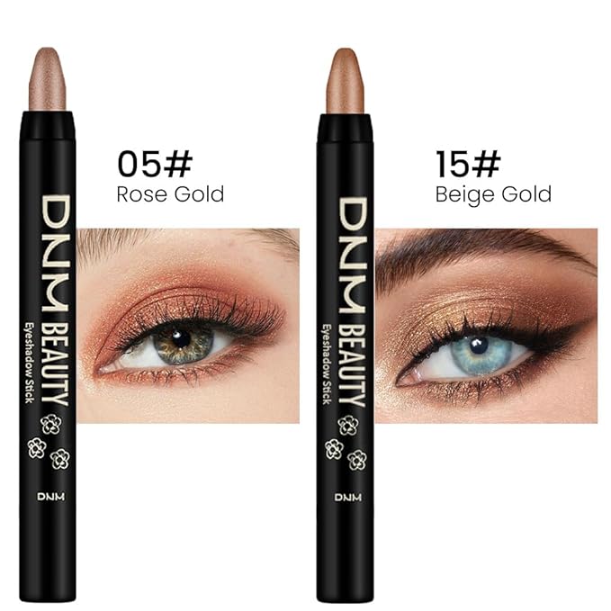 Kaely 2Pcs Cream Eyeshadow Stick Set for Eyes,Rose Gold & Beige Gold Shimmer Pen,Eye Brightener Halloween Makeup,sombras para ojos,Smooth Eye Shadow Highlighter Crayon Pencil Waterproof,05+15