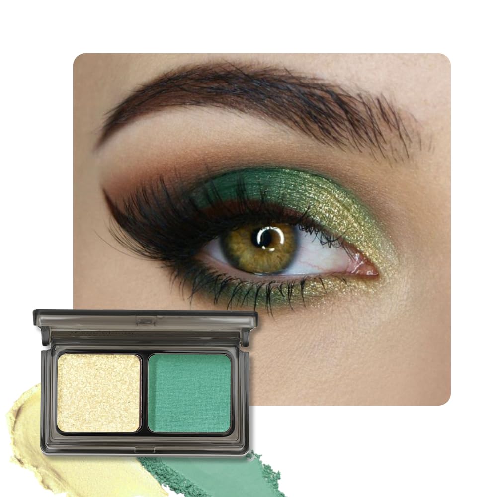 AMY'S DIARY 2 ColorLime Gold Shimmer+Emerald Green Matte Eyeshadow Palette – Shimmer matte Shades eye shadow for Eye Makeup, Long-Lasting & Highly Pigmented, Vegan & Cruelty-Free for woman