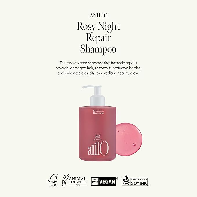 Rosy Night Repair Shampoo – Anti-Dandruff & Damage Repair with Damask Rose Water & Ceramide – Color Safe, Silicone & Sulfate Free (15.22 fl. Oz)