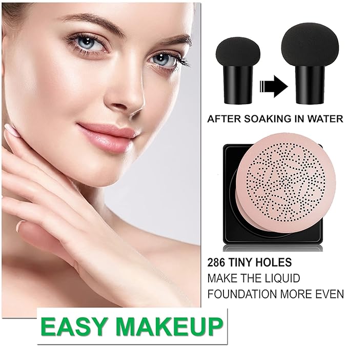 AWCCXMYM Mushroom Head Air Cushion CC Cream Foundation BB Cream Foundation Makeup Moisturizing CC Cream Liquid Foundation,Concealer Lasting Makeup Foundation Even Skin Tone Makeup Base Primer(Ivory)