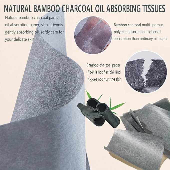 Natural Bamboo Charcoal Facial Oil Blotting Paper,100pcs Oil Blotting Sheets with Portable Mirror & Makeup Puff for Oily Face Skin,Oil Control Film Easy Take Out Handy Friendly Oil Absorbing Tissues