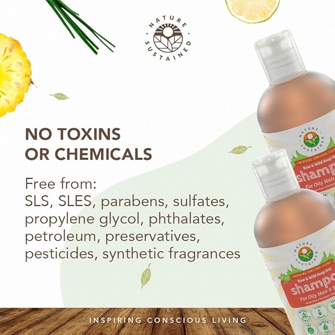 Natural Shampoo for Oily Hair & Scalp - Organic, Raw & Wildcrafted with Probiotics, Hypoallergenic & Sulfate Free Herbal Shampoo for Oil Control, Dandruff, Seborrheic Dermatitis - 9 Oz, Original