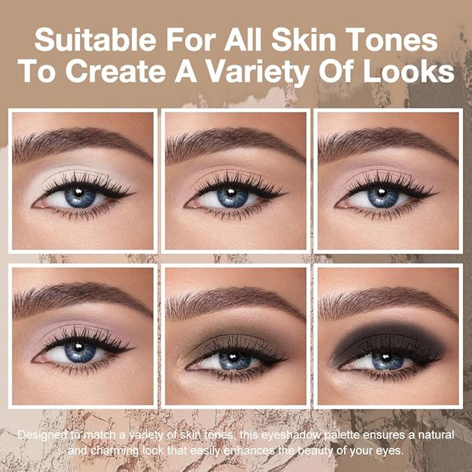 evpct 6 Colors Natural Eyeshadow Palette, White Nude Pink Taupe Dark Black Matte High Pigment Blendable Mini Travel Eyeshadow Palette Makeup for Older Women, Long Lasting Waterproof, Built in Mirror