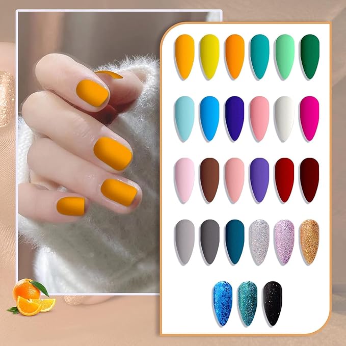 JEWHITENY 30PCS Nail Polish Kit 27 Colors Green Blue Pink Orange Gitter Sock Off Gel Polish with Matte& Glossy Top Base Coat for DIY Nail Art Manucure at Home Salon