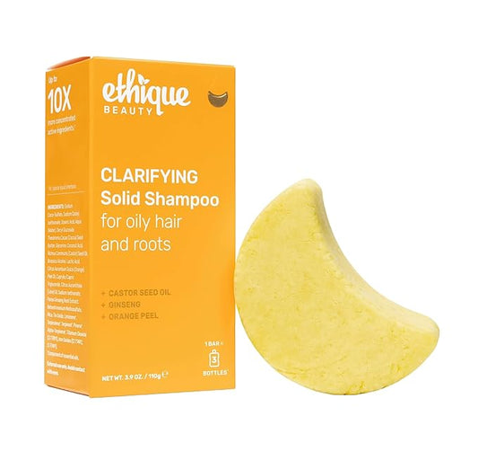 Ethique Clarifying Shampoo Bar for oily hair with Castor Oil - Plastic-Free, Vegan, Cruelty-Free, 3.88 oz - Formerly St. Clements
