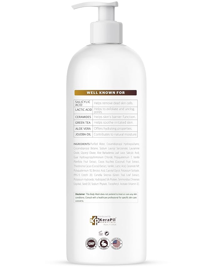 Exfoliating Body Wash with Salicylic Acid - No Dry Out, Gentle Exfoliates Rough and Bumpy Skin, Body Acne Wash, BHA & AHA - Coconut and Vanilla Salicylic Acid Body Wash - (16 fl oz x 2)