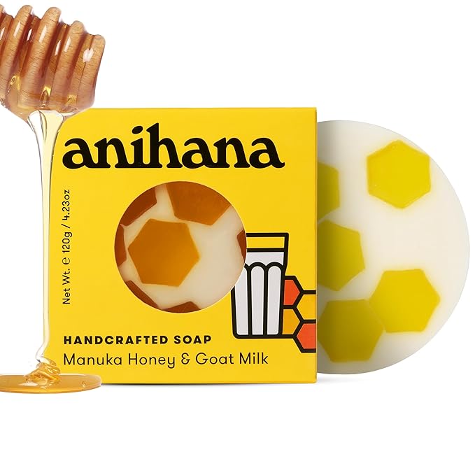 ANIHANA Handcrafted Natural Soap with Coconut Oil, Gentle Cleansing, Paraben Free, Refreshing Manuka Honey & Goat Milk Scent, 4.23 oz