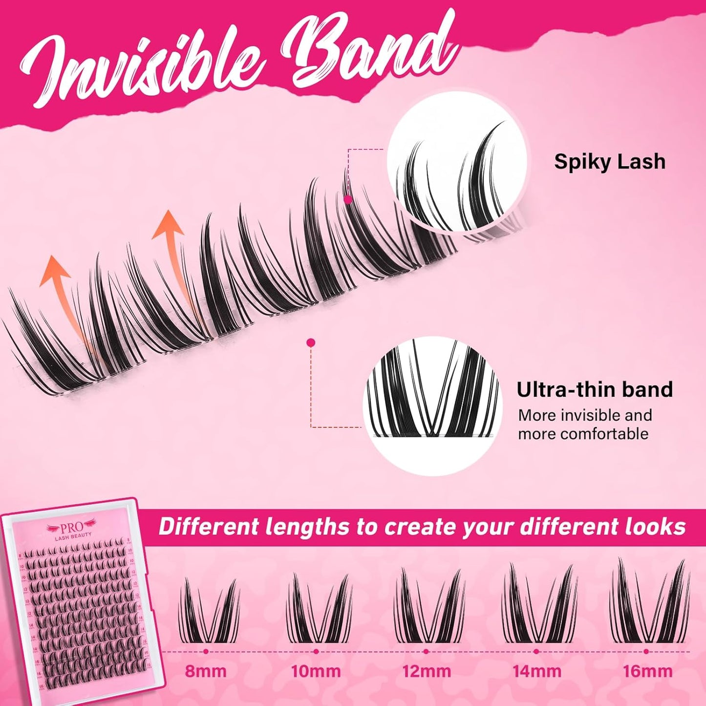 PROLASHBEAUTY Manga Lash Clusters Kit Wispy Eyelash Clusters DIY Lash Extension Kit Individual lashes Incisible Band Eyelash Extension Kit with Lash Glue, Tweezers Lash Brush (Genie,8-16mix)