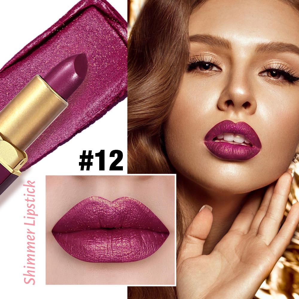 Dark Purple Metallic Lipstick for Women,Lightweight Shimmer Frosted Lipstick,Glitter Lip Gloss Stain Long Lasting Waterproof Smudge Proof 24 Hour Full Coverage Lip Makeup,Vegan