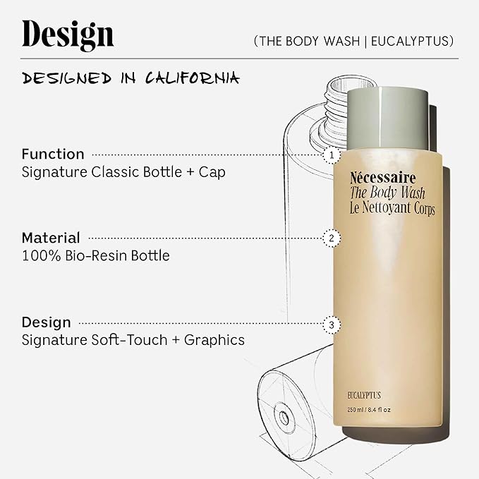 Nécessaire The Body Wash Eucalyptus - Natural Body Wash for Women & Men, Replenishing Shower Gel with Niacinamide, Vitamin C/E + Omega 6/9. Oil-In-Gel Cleanse, 8.4 fl oz.