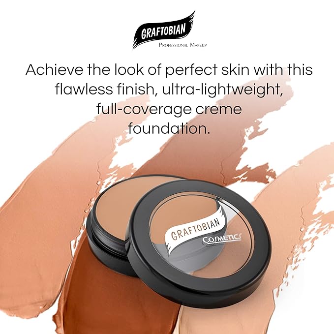 Graftobian HD Glamour Crème Foundation 1/2oz, Weightless Full Coverage Makeup, 65 Inclusive Shades, For All Skin Types, Natural or Full-Glam Looks, For Professionals and Beginners, Sandstone