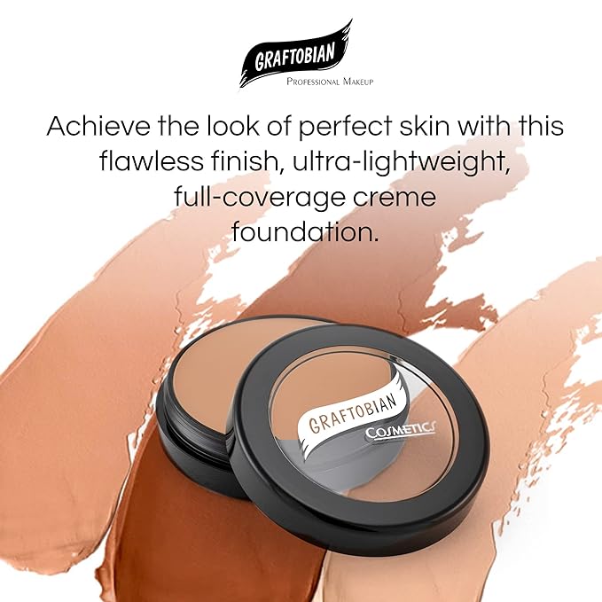 Graftobian HD Glamour Crème Foundation 1/2oz, Weightless Full Coverage Makeup, 65 Inclusive Shades, For All Skin Types, Natural or Full-Glam Looks, For Professionals and Beginners, Leading Lady