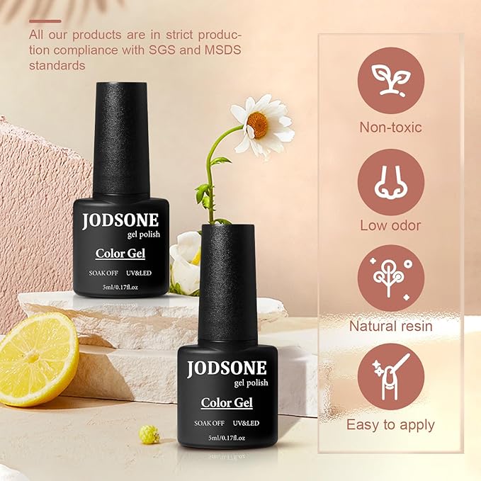JODSONE Gel Nail Polish Kit with U V Light 32 Color Soak Off Base&Top Glitter Coat Gel Polish for DIY Manicure Lovers