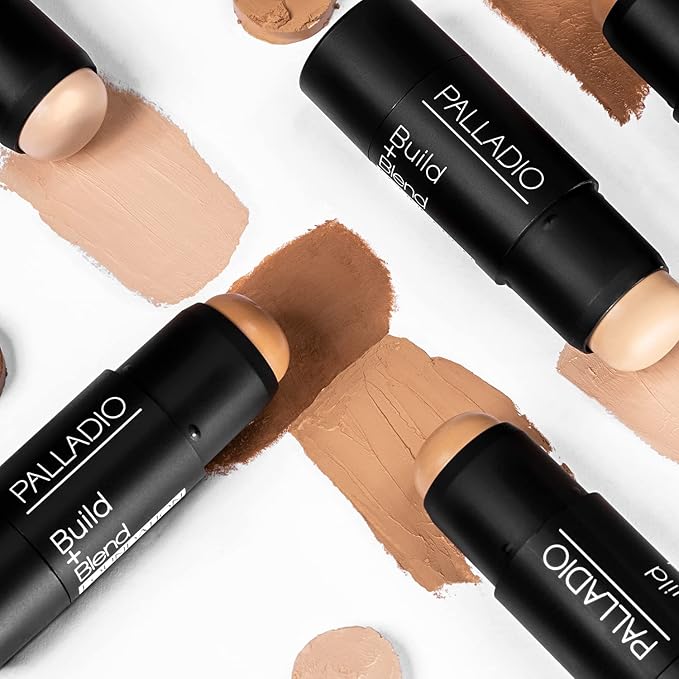 Palladio BUILD & BLEND Foundation Stick, Medium Coverage Buildable Contour Stick for Face, Ultra Blendable Creamy Formula for a Natural Shine Free Finish, (Warm Caramel)