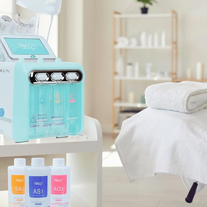 BRÜUN Hydrogen Oxygen Facial Machine Serums for Facial Cleansing – A Pack of 400ml 3 Aqua Peeling Solution AS1, SA2, and AO3 –Skin Care Hydra Solution for Vacuum face Cleaning Jet for Home and Spa