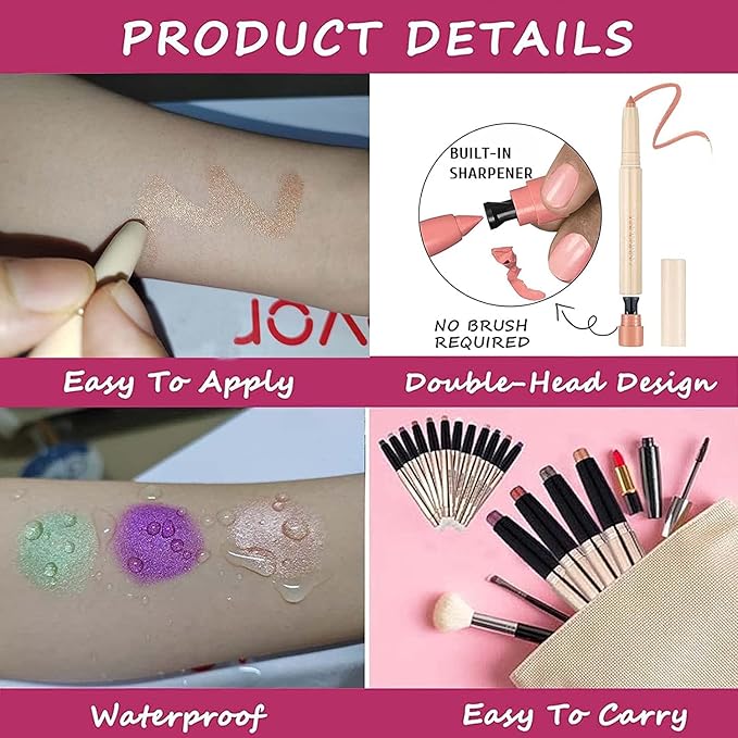 Green Eyeshadow Stick, Smooth Cream Shimmer Eyeshadow Pencil, Waterproof Long Lasting High Pigmented Hypoallergenic Eye Shadow Highlighter Stick Create Multi-Dimension Eyes Look(08# Grass Green)