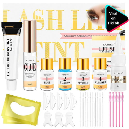 Lash Lift and Black Kit, 4 in 1 Professional Black Color Eyelash & Eyebrow Perm Kit, Easy for Beginner, Quick Lifting & Voluminous Coloring Eyelash Lift Kit for Salon Grade Home DIY Use