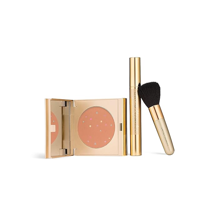 Jerome Alexander MagicMinerals Pressed Mineral Powder Set with Mirror Compact, Extending Lash Mascara, Professional Stubby Brush & Blending Sponge (Medium Dark)