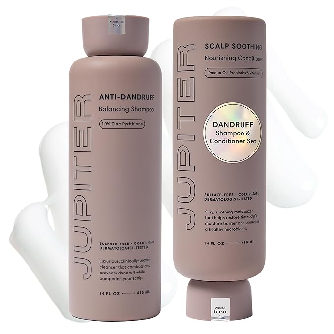Jupiter, Physician-Formulated Anti-Dandruff Shampoo & Conditioner, for Flaky, Itchy, Oily, Dry Scalp, Vegan, Sulfate-Free, Color-Safe, & Paraben-Free, Dry Scalp Shampoo and Conditioner for Women & Men