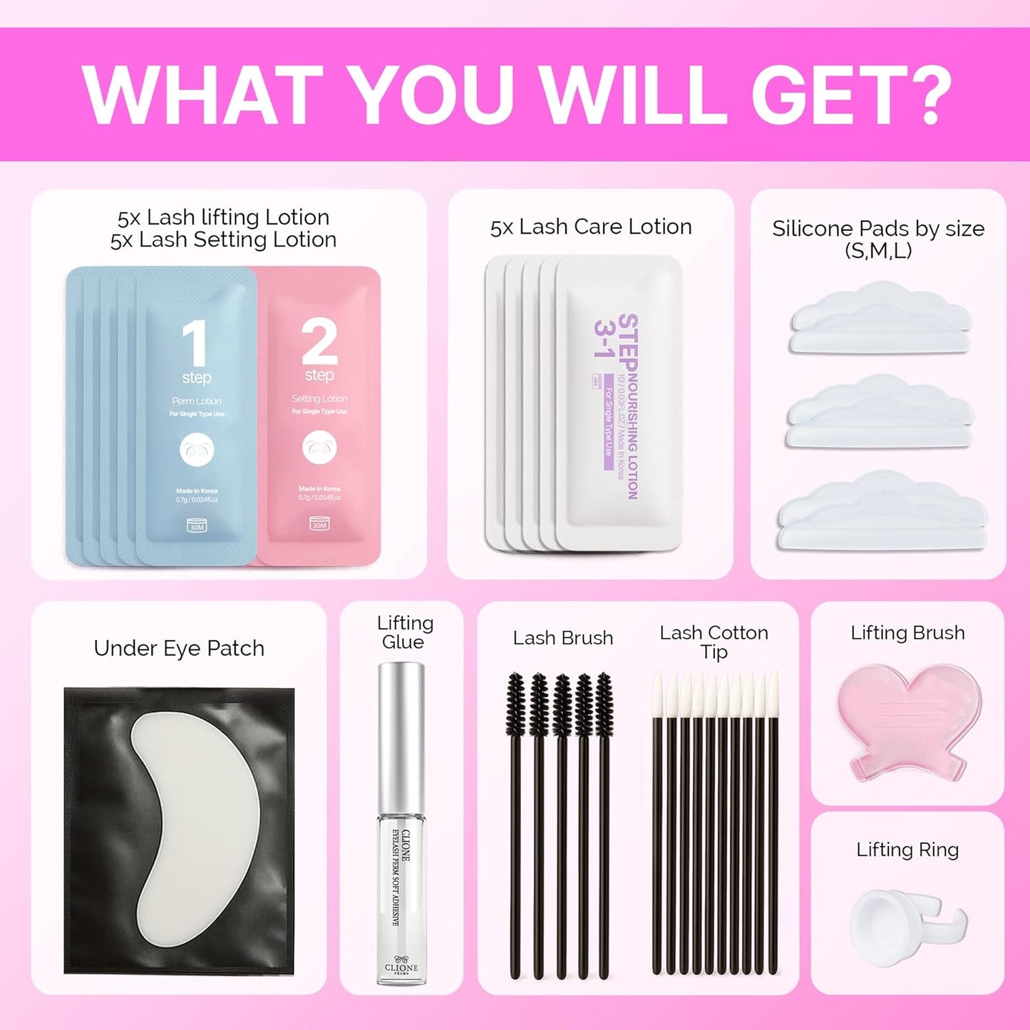 Korean Lash Lift Kit - 5 Sets Eyelash Curling Perm with Upgraded Glue, Easy for Beginner & Professional, Semi Permanent Perming Wave Suitable For Salon, Blue