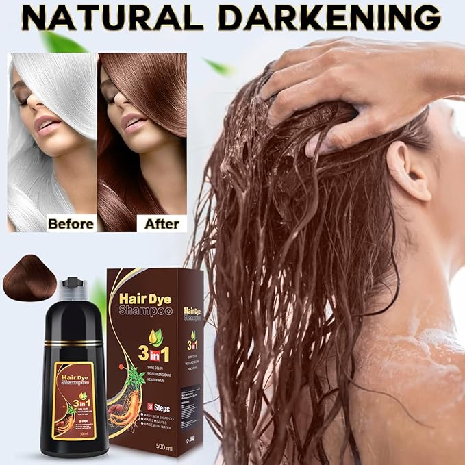 Hair Dye Shampoo Chestnut Brown Hair Color Shampoo for Gray Hair Coverage Herbal Hair Dye Shampoo 3 in 1 for Men and Women, Instant Color Shampoo