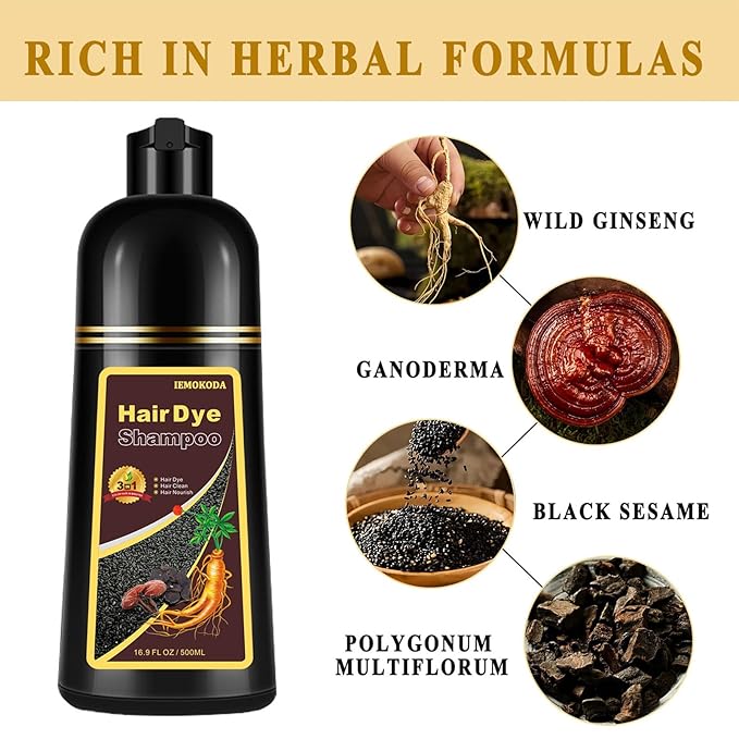 Black Tea Hair Dye Shampoo 3 in 1 for Gray Hair, Long-lasting & Natual Hair Color Shampoo, Herbal Ingredients Natural Shampoo Hair Dye Effect in Minutes, Gifts for Men Women 500ml