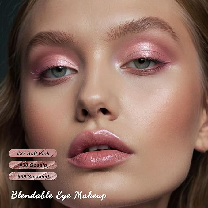 FOCALLURE 3PCS Cream Eyeshadow Stick Sets,Matte and Shimmer Eye Brightener, Light to Dark Pink Pencil,Long Lasting Eye Shadow Highlighter Makeup,Rose Hangover