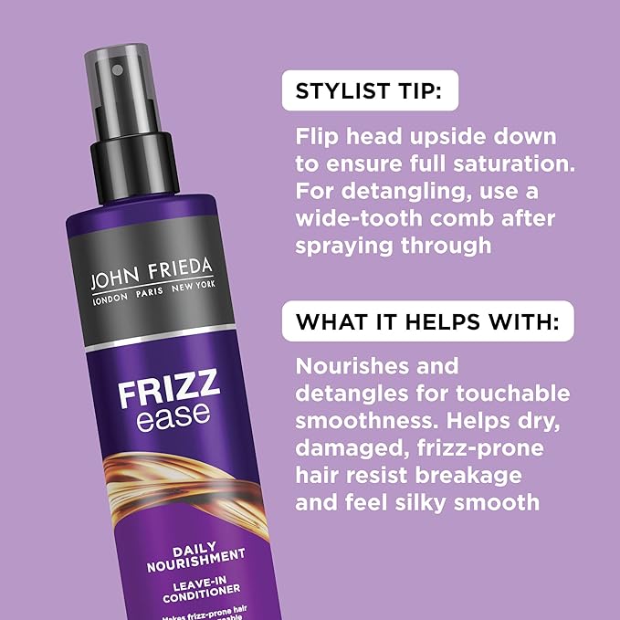 John Frieda Frizz Ease Daily Nourishment Leave-In Conditioner, Detangles Frizzy, Damaged Hair, Reduces Breakage, Protects Against Heat, with Vitamins A, C, E & Green Tea Extract, 8 Oz