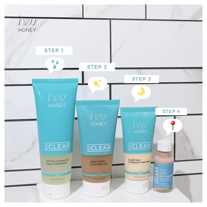 Hey Honey Skincare Be Clear - Acne Control Deep Pores Cleansing Gel | Propolis, Green Tea Oil, Camellia | Exfoliates, Unclogs Pores, Balances Oil Production | Fast Acting & Long Lasting | 2.7 Oz