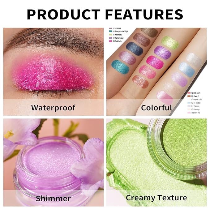 Oulac Hot Pink Cream Eyeshadow also for Highlighter Highly Pigmented Eye Shadow Waterproof&Long Lasting with Moisturizing Formula Blendable Shimmer Eye Make-up,Vegan & Cruelty-Free, 6g, 09
