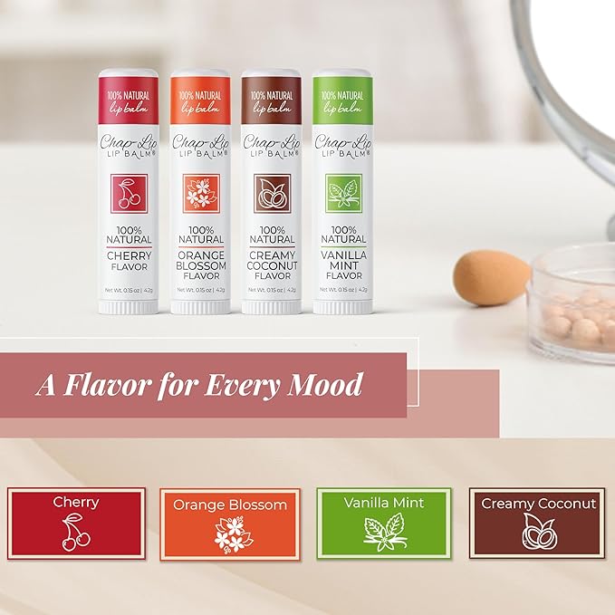 100% Natural Lip Balm Set, Hydrating and Moisturizing Beeswax Natural Flavor Assortment, Lip Moisturizer for Dry Lips, Cocoa Butter, Petroleum Free, 8 Count, 2 Pack