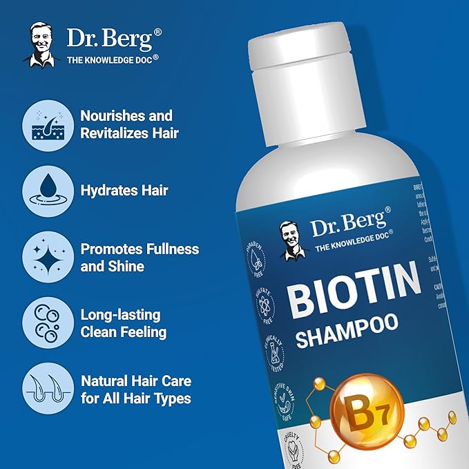 Dr. Berg Biotin Shampoo for Men & Women (Improved High-Performance Formula) - Independently Tested & Certified Paraben- Sulfate- & Silicone-Free - Infused w/Biotin, Argan Oil & Botanicals - 8 Fl oz