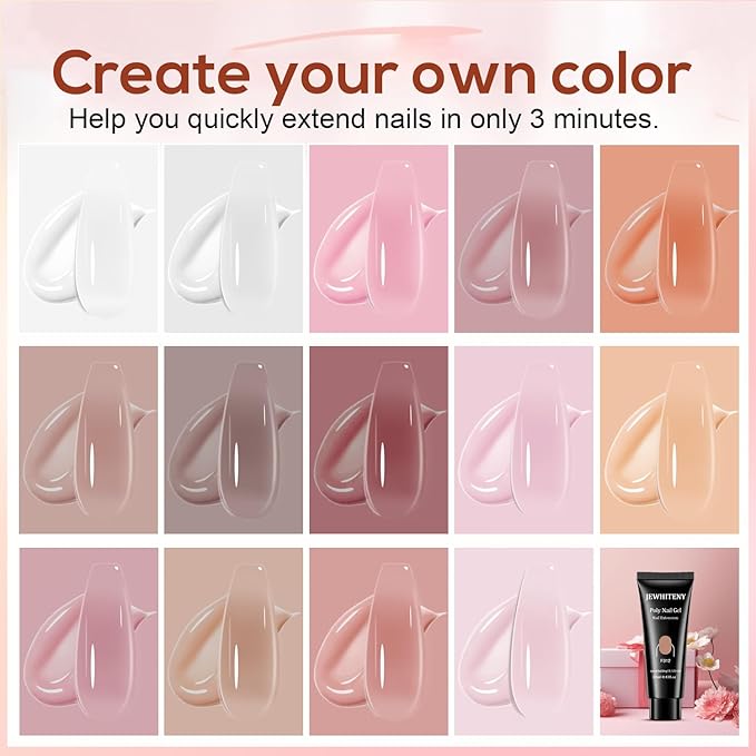 JEWHITENY Poly Extension Gel Kit With 48W LED Nail Lamp 14 Colors Builder Extension Gel All-in-One French Kit Nail Art Design Beginner Kit